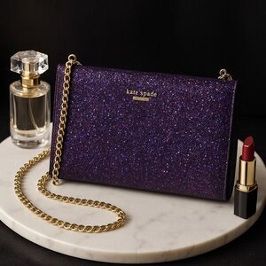 Kate Spade Glitter Wristlet Clutch – Purple Sparkle Bag with Gold Chain NWT
